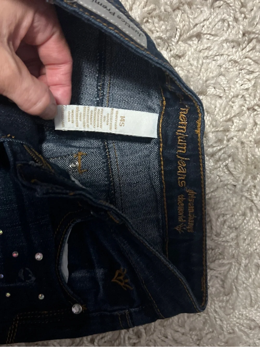 Rare Justice Premium Dark Blue Embellished girls stretch Jeans sz 14S